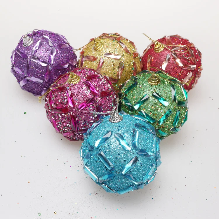 

6 Pieces Christmas Tree Toppers Decor Ball with Diamond Xmas Party Hanging Ball Ornament Decorations for Holiday Day 8cm