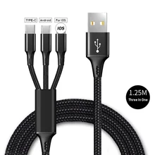 3 в 1 USB кабель для iPhone XS Max X 7 2.4A Быстрая зарядка зарядное устройство type-C Micro USB кабель для samsung S10 мобильный телефон USB C шнур