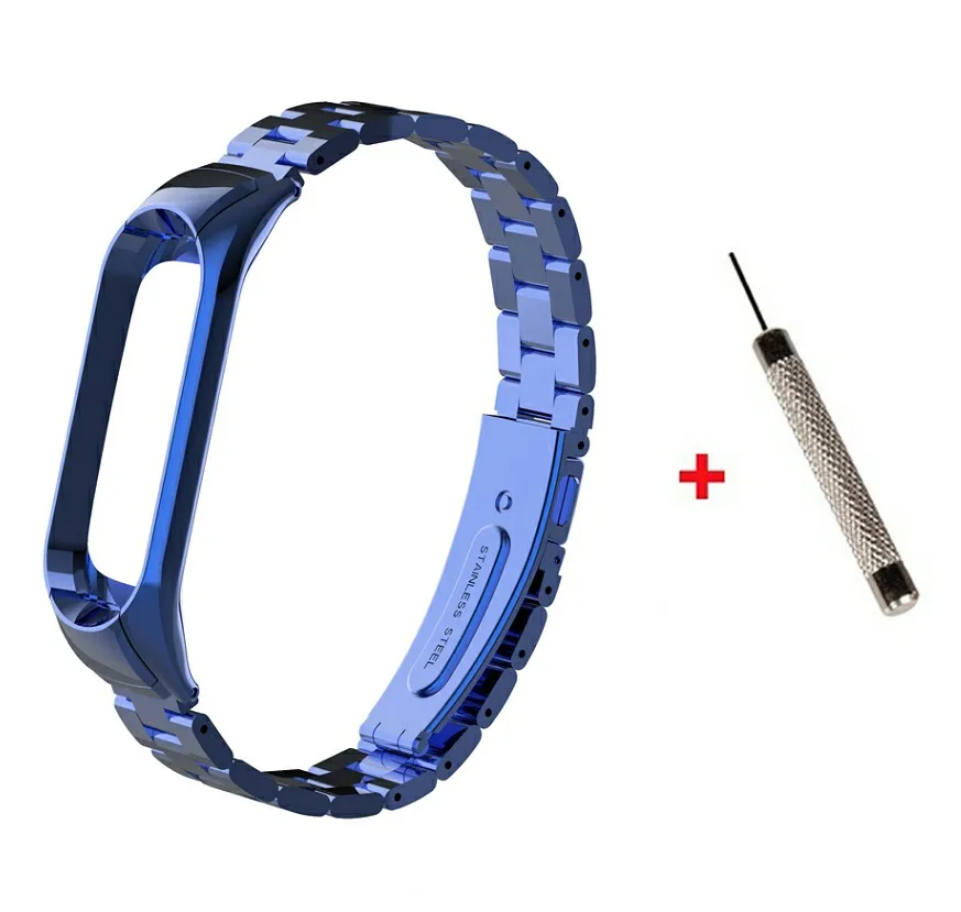 blue with tool Металлический ремешок для mi Band 4 сменный ремешок для Xiaomi mi Band 4 аксессуары для смарт-браслета стальной ремешок для mi Band 4 - Цвет: blue with tool