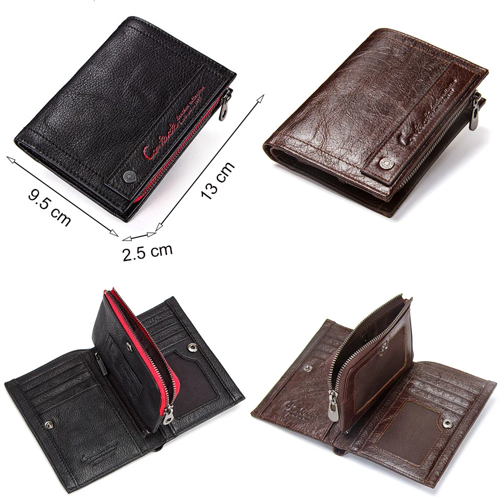 Contact's New Genuine Leather Men's Wallet Short Coin Zipper Pocket Card Holder Male Walet Slim Man's Purse Small Portemonnee