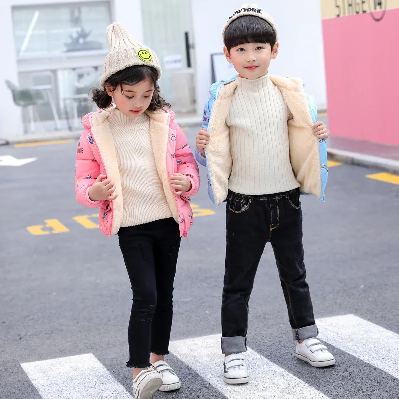 

2019 Winter Childrenswear Short Children down Jacket Cotton-padded Clothes Berber Fleece Hooded Thick Warm Kids' Cotton Clothing