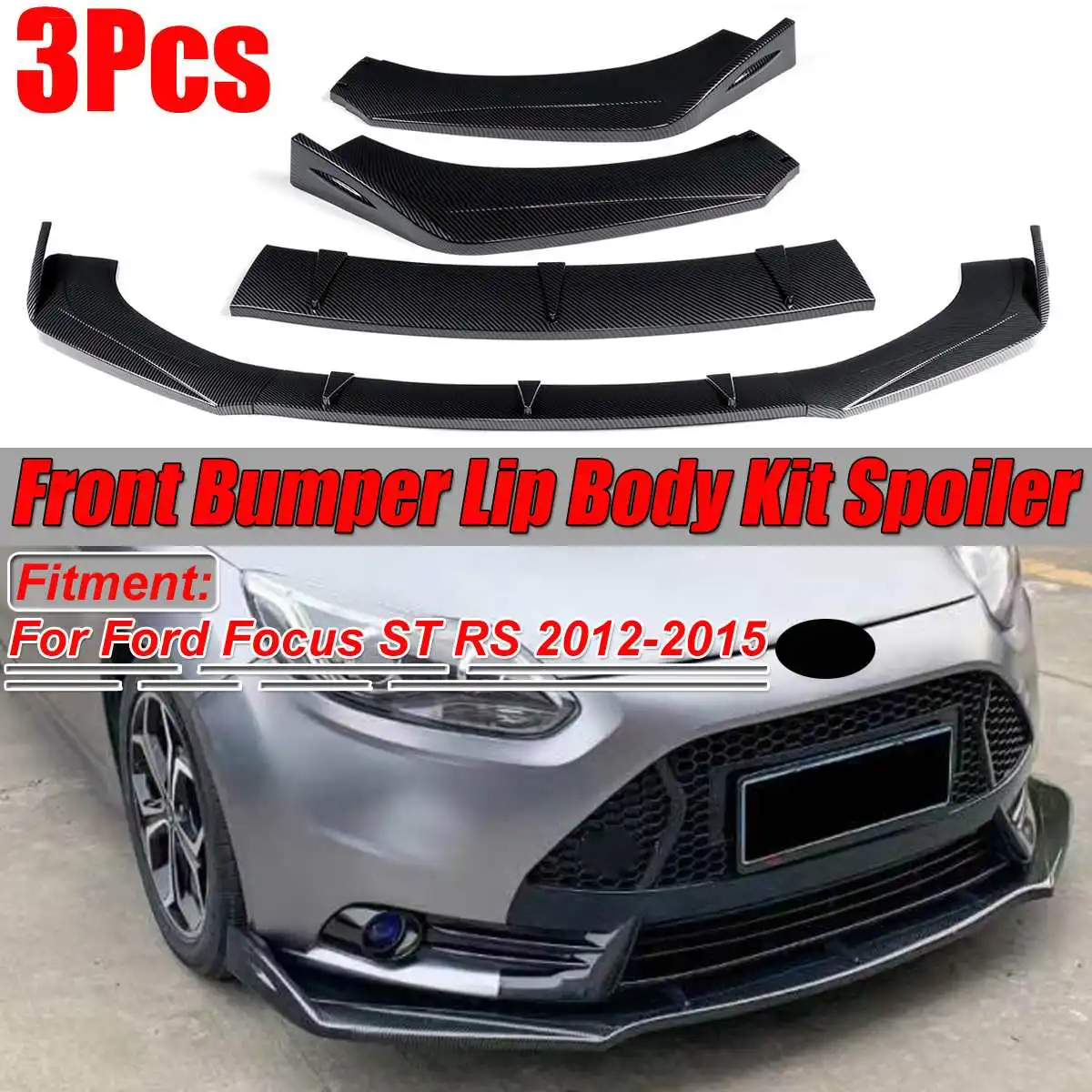 Universal Front Bumper Lip Splitter Chin Spoiler Body Kit Wing For Benz BMW 3pcs