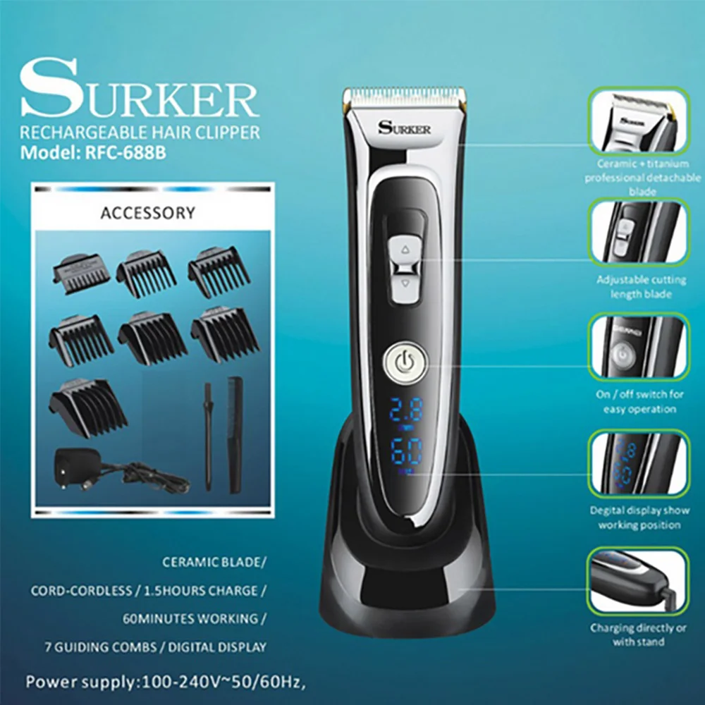 

Professional Digital Hair Trimmer Rechargeable Electric Hair Clipper Men's Child hair clipper Adjustable Ceramic Blade