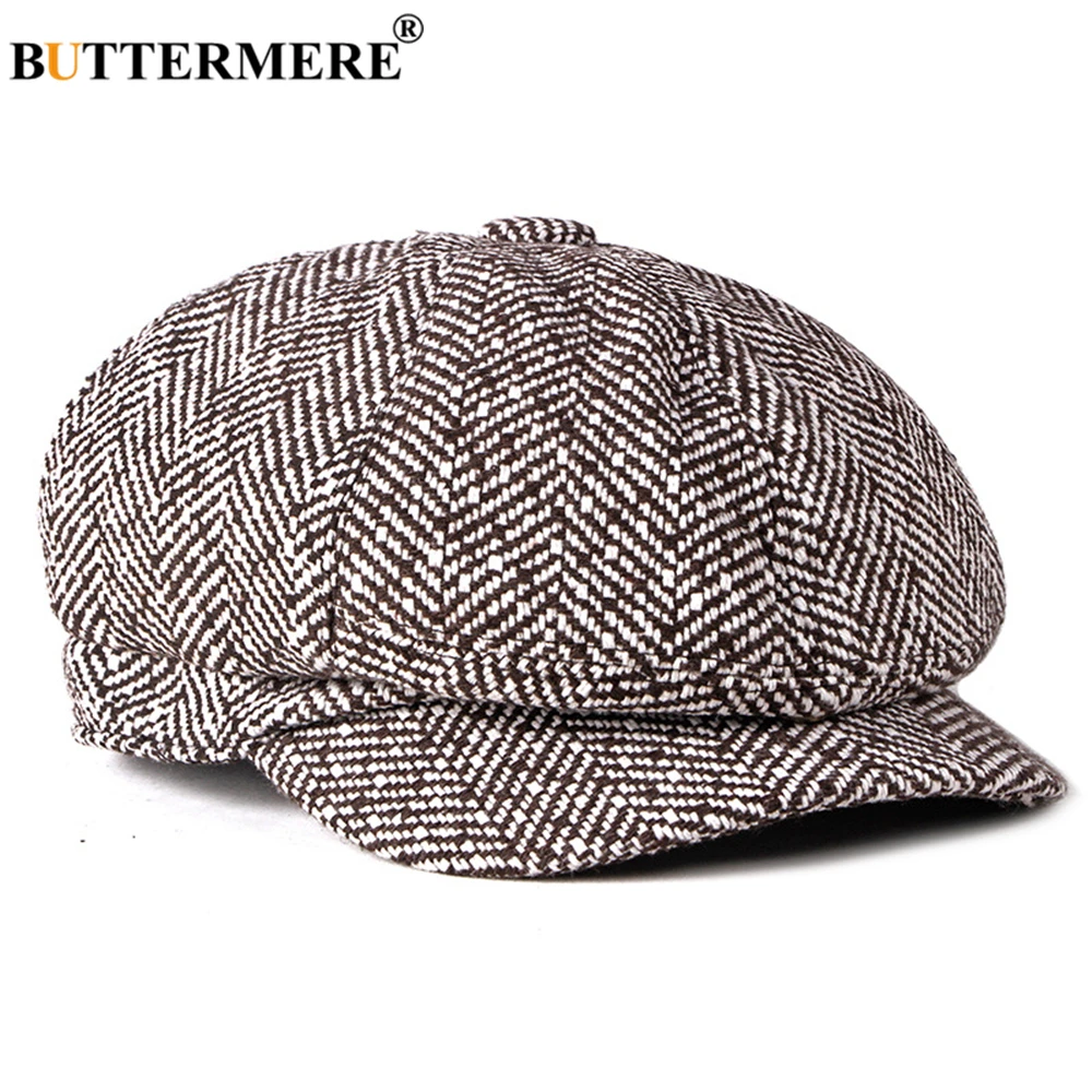 

BUTTERMERE Newsboy Cap for Men Women Cotton Ascot Cap Black White Stiped British Style Casual Octagonal Unisex Flat Cap