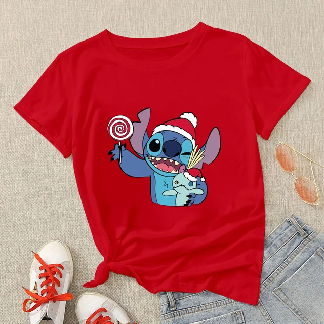 Cargado equipaje Ruina Disfraz de Navidad con estampado de Stitch para mujer, camiseta informal de  Disney de Lilo & Stitch Ohana para el hogar, camiseta familiar Y2k  Harajuku|Camisetas| - AliExpress