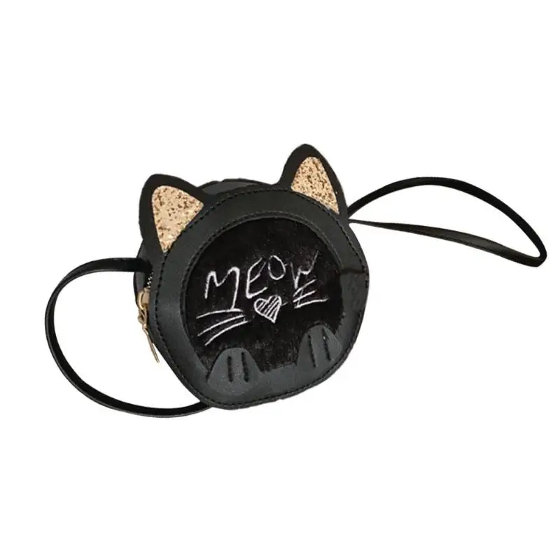 Black MOJOYCE круглые сумки на плечо с милым котом для девочек, кошелек из искусственной кожи, сумка-мессенджер, сумка через плечо, праздничные сумки-мессенджеры для девочек - Цвет: Black