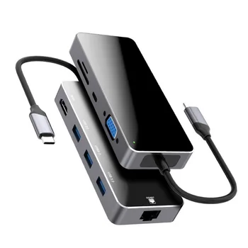 

9 In 1 Type C Laptop Docking Station USB 3.0 HDMI VGA SD TF LAN PD USB Hub for Macbook Samsung Huawei XiaoMi DELL Lenovo Dock