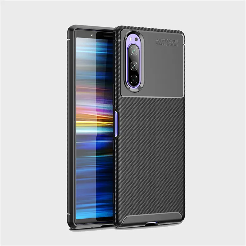 Чехол из углеродного волокна для sony Xperia 5, высококачественный чехол с алмазной сеткой для sony Xperia 5 Xperia5, задняя крышка 6,1 дюйма - Цвет: Черный