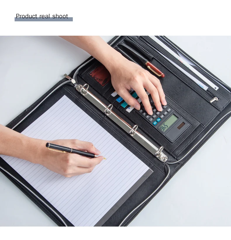 Leather Document Folder For A4 Padfolio With Zipper Office School Supply