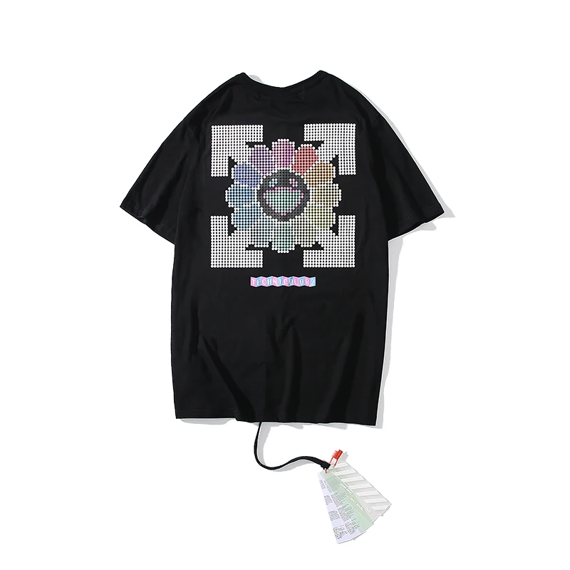 Sun flower arrow 19ss Off-White OW для мужчин и женщин, унисекс, модные модели влюбленных пар, хлопковая Повседневная футболка с круглым вырезом и коротким рукавом - Цвет: Черный