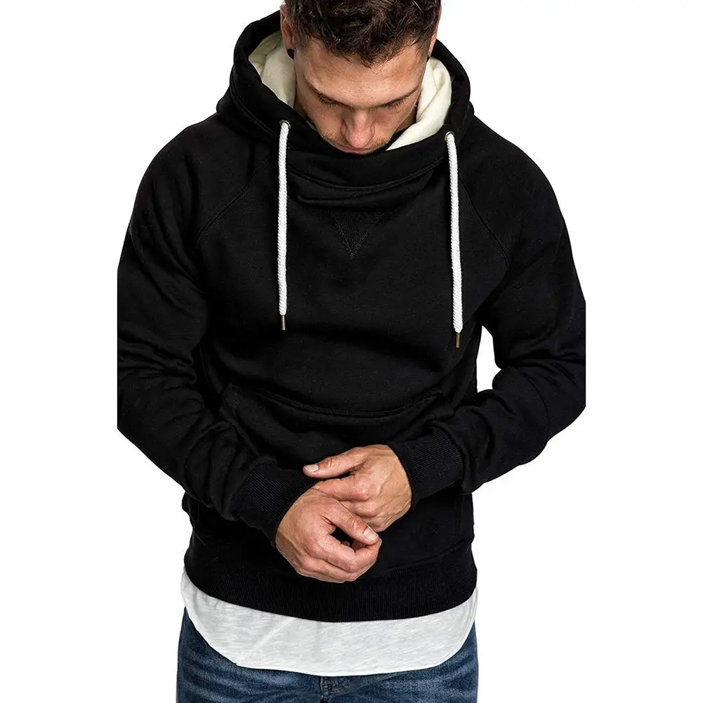 

Men Solid Color Loose Long Sleeve Pocket Sport Drawstring Hooded Sweatshirt 2019 sudaderas hombre Material Fleece Free Shipping