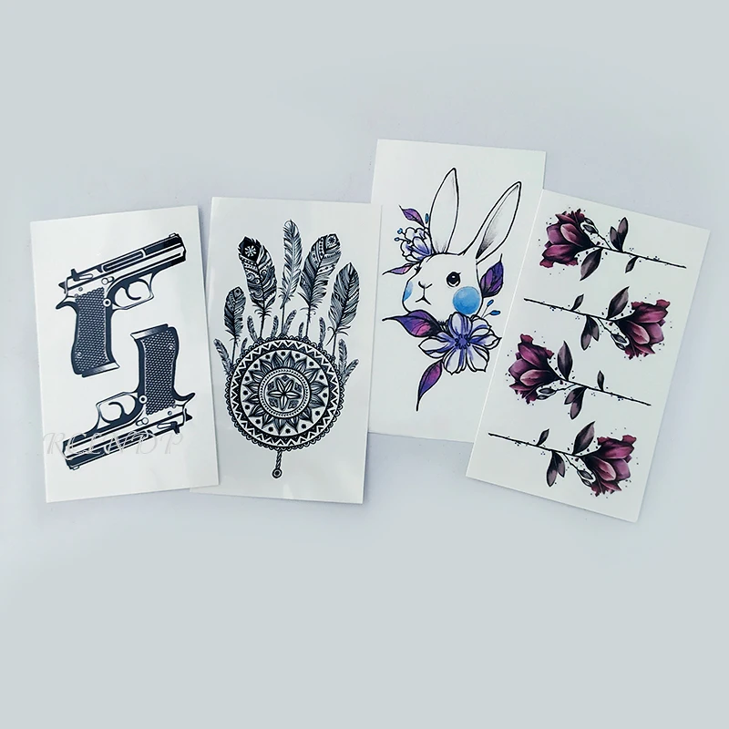 Waterproof Temporary Tattoo Sticker moon cross flower feather net small art tatto flash tatoo fake tattoos for women men kid - Цвет: Зеленый
