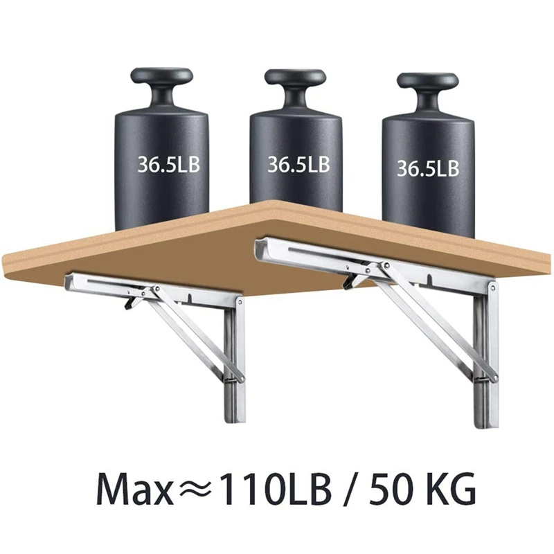 Folding Shelf Brackets Heavy Duty Stainless Steel Collapsible Wall Mounted Shelf for DIY Bracket,Folding Bench,Work Table, Spac
