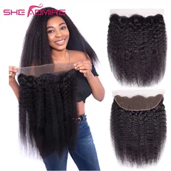 14-24 Inch Kinky Straight 2X6 4X4 5X5 6X6 Lace Closure Pre Plucked Yaki Human Hair 13X4 Frontal Free/Middle Part On Sale