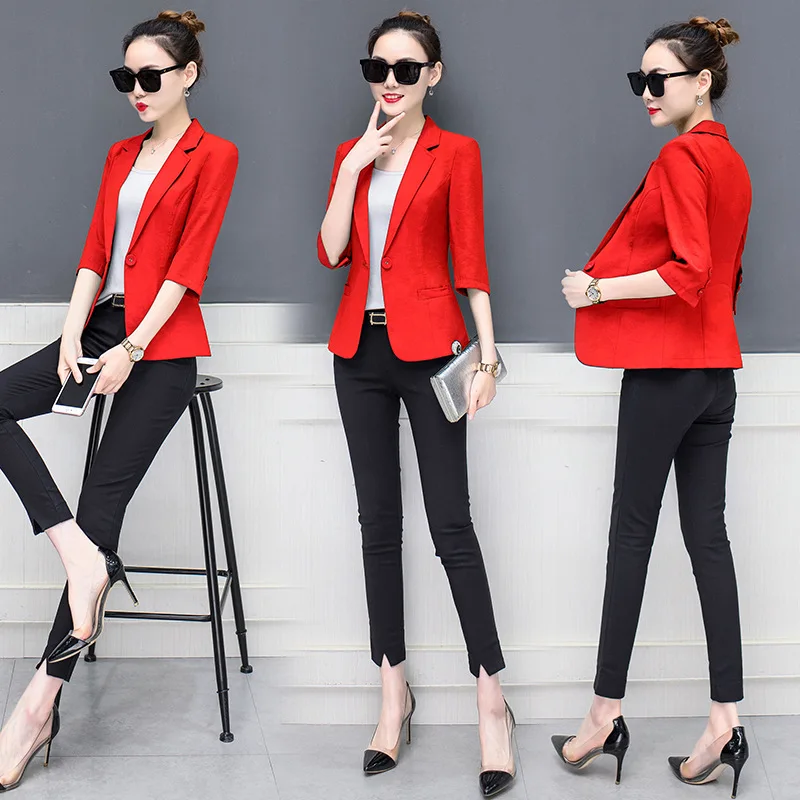 

Spring And Summer Small Suit WOMEN'S Coat Short Three-quarter-length Sleeve Graceful Slim Fit Retro Ol Slimming Waist Hugging Su