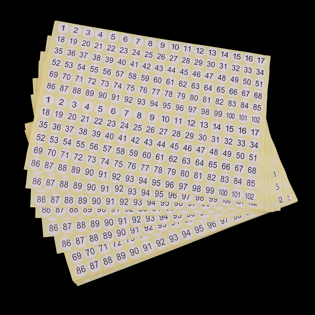 15 Sheets Round Sticky 1 to 102 Numbers Stickers, Self Adhesive Small Garment Numbered Labels, for Home, School & Office Use