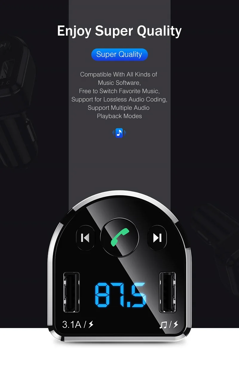 Двойной зарядное устройство USB 4.8A Bluetooth Автомобильный MP3-плеер Беспроводной FM светодиодный цифровой громкой связи Bluetooth передатчик для iPhone samsung