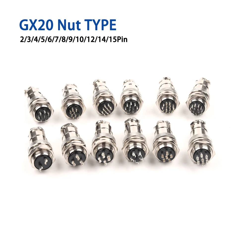 

1Set GX20 Aviation connector Diam 20mm GX20 circular quick connector 2Pin 3/4/5/6/7/8/9/10/12/14/15pin Electric Wire Connectors