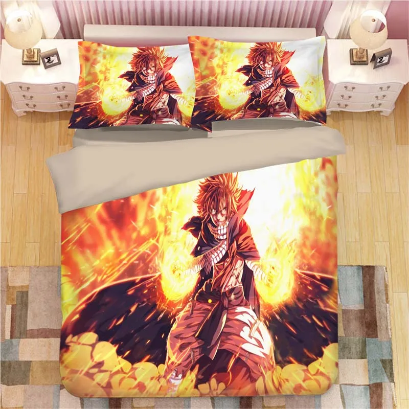 FAIRY TAIL 3D bed linen Cartoon anime Duvet Covers Pillowcases kids Anime Comforter Bedding Sets bed linens bedclothes bed set - Color: 3