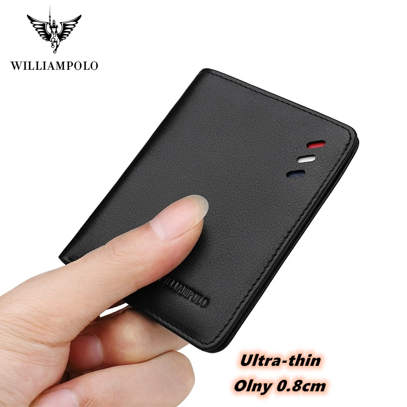 

WilliamPolo100% Genuine Leather wallet men Small Mini Ultra-thin Compact wallet Handmade wallet Cowhide Card Holder Short Design