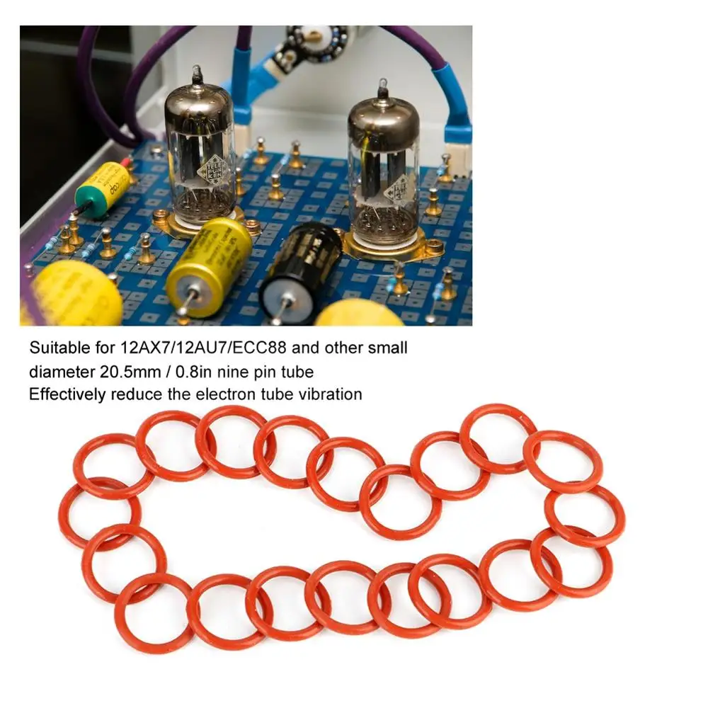 20pcs Orange Tube Damper 12AX7 12AU7 12AT7 12BH7 EL84 9 Pin Tubes Durable Silicone Vibration Damping Rin Silicone O-Rings