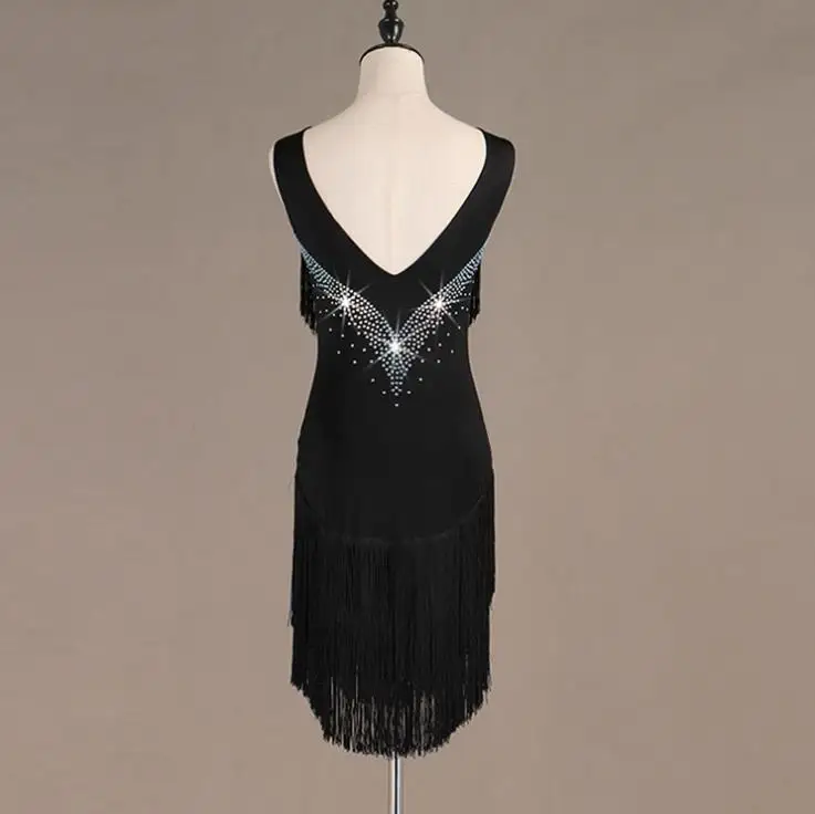 Sexy Red& Black Fringe Dance Dress Sleeveless Halter Neck Latin Skirt Chacha Samba Dancewear Adult Women Show's Costumes B0097