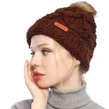 GKGJ ручная работа женская шапка вязаная трикотажная шапка с черепами зимняя уличная бегуна грязная булочка шапка с хвостом