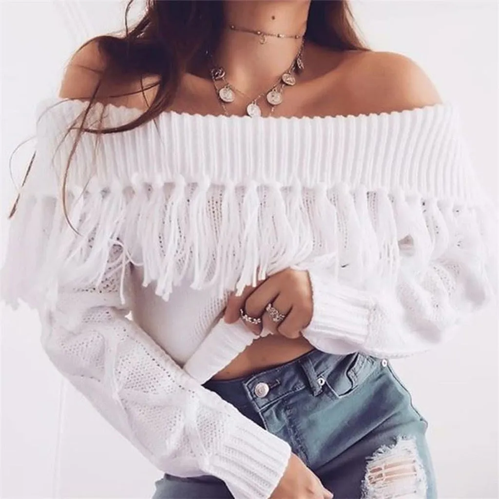 2019 Autumn Winter New Women Collar Sweater All-match Long Sleeved Shirt Slim One-neck Female Thread Tight Pullover#G30 | Женская одежда