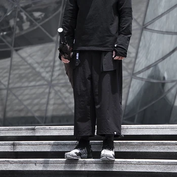 

WHYWORKS oversized wide leg pants drawcord wasit pants cropped pants techwear style punk fashion