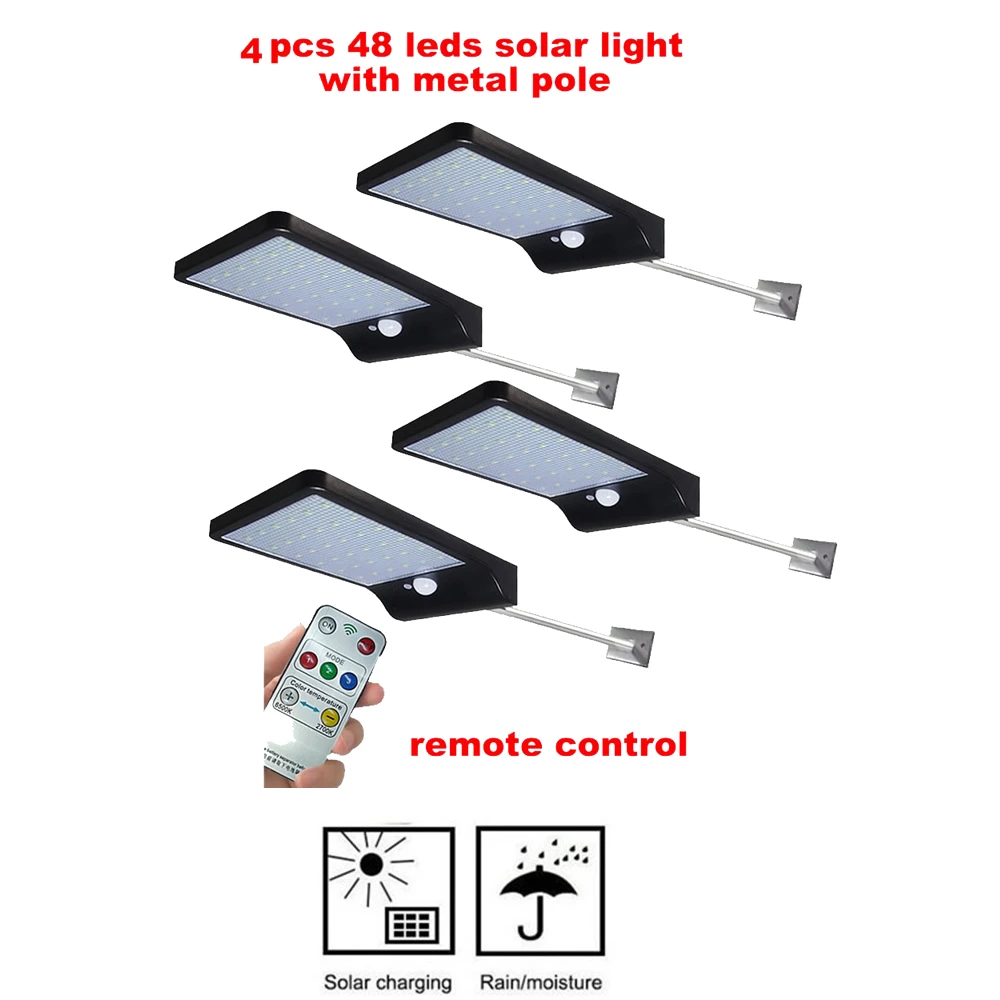 

2/4pcs Solar Outdoor Garden Street light PIR Motion Sensor Wall Lamp 48 Leds Solar Panel Power Lamp Waterproof Patio Path Night