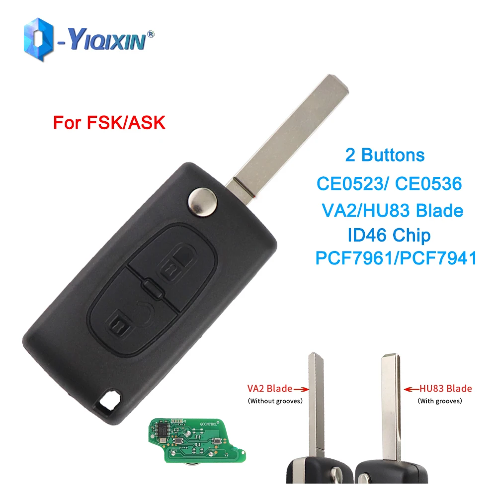 YIQIXIN 2 Buttons FSK Flip Auto Smart Key For Peugeot Citroen Berlingo 207 208 307 308 407 408 CE0523 CE0536 ASK Car Remote Fob