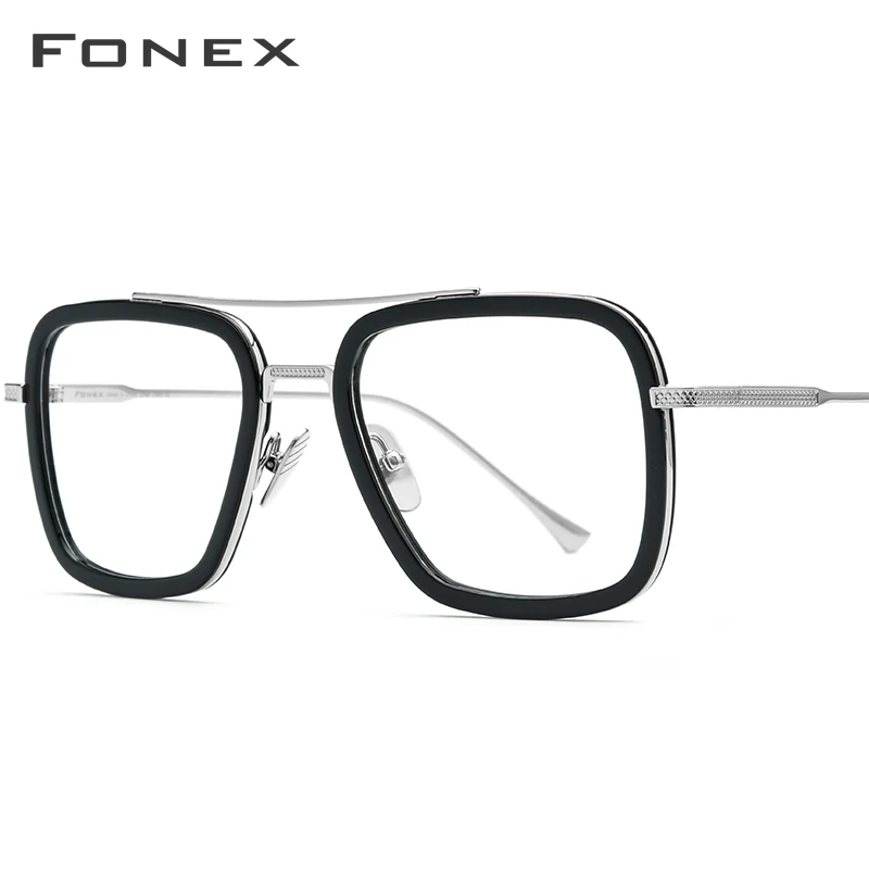 FONEX Pure Titanium Acetate Tony Stark Eyeglasses Frame Men Myopia Optical Edith Glasses Prescription Iron Spider Eyewear 8512