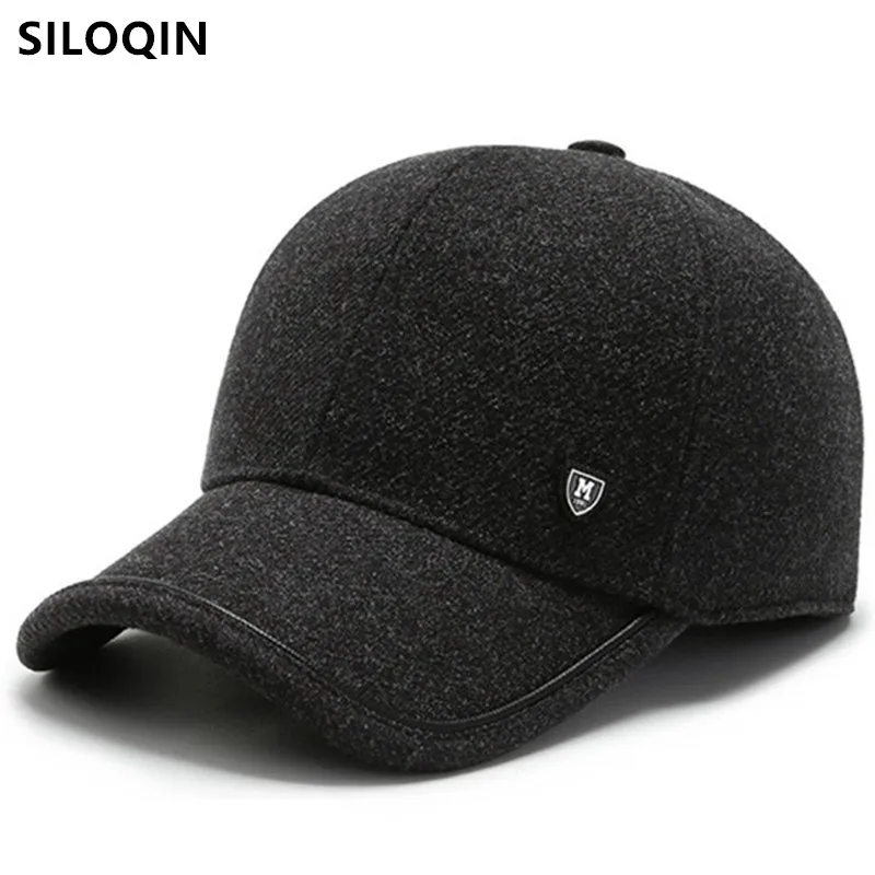 

SILOQIN Snapback Cap New Winter Men's Warm Plus Velvet Fluff Baseball Caps Adjustable Size Bone Casual Cold-proof Earmuffs Hat