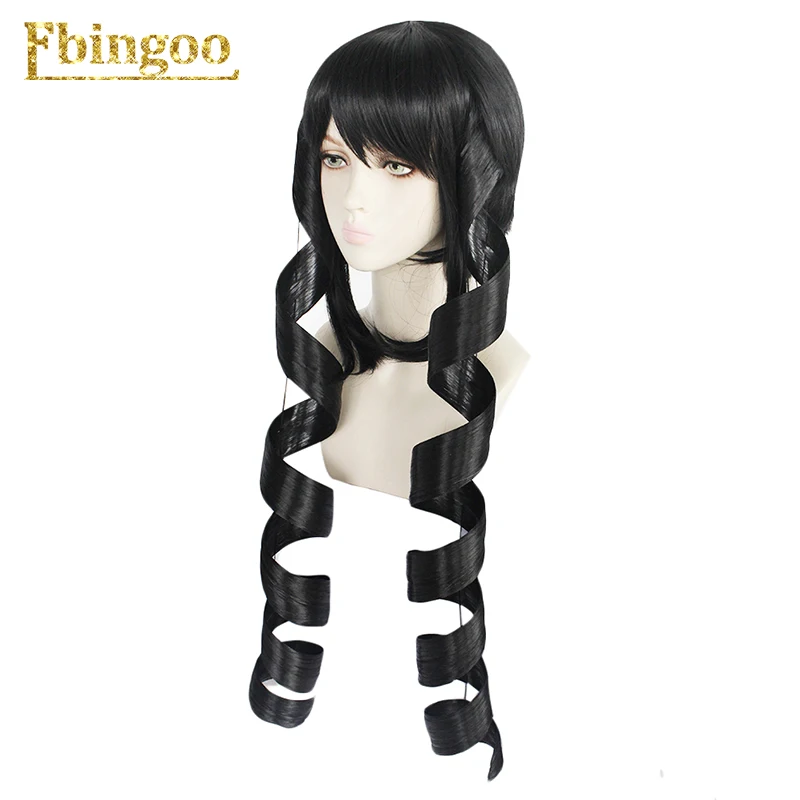Ebingoo Danganronpa Celestia Ludenberg, парик для косплея, черные Спиральные Локоны, Длинные Синтетические волосы+ парик, шапка