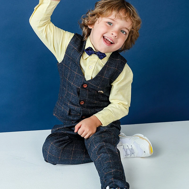

Ephex Vest Belt Boy Formal Formal Set Vest with Belt Comfortable Autumn Wedding Children'S Formal Set Gentle Check Celebration