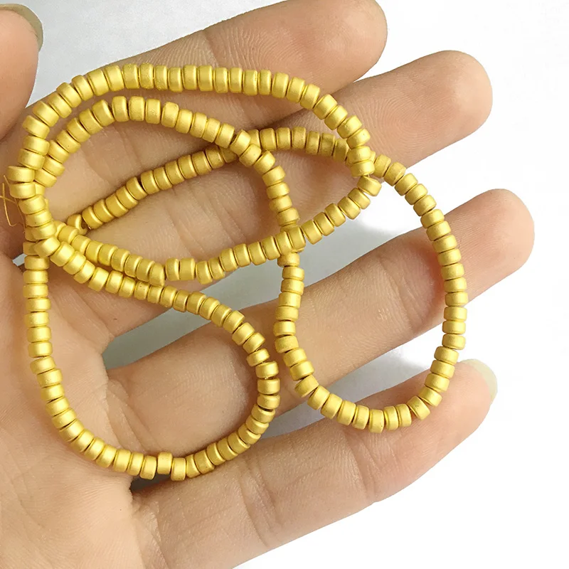 18K Gold Color WLYeeS 3,4 мм покрытые розово-золотой, геометрической формы, цилиндрические бусины из Натурального Гематита, плоские круглые бусины, сделай сам, для изготовления ювелирных браслетов - Цвет: 18K Gold Color