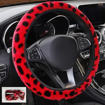 

Car Covers Leopard Print Plush Elastic Section Steering Wheel Cover DIY Car Steering Wheel Cover Car Accessories Anti-Slip Soft