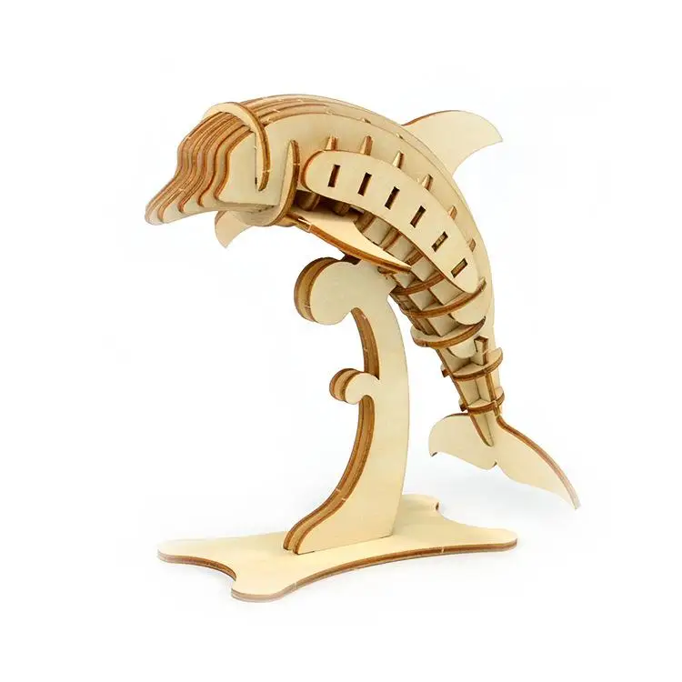 Лазерная резка птица Орел рыбы игрушки для кошек и собак 3D деревянные головоломки сборки модели наборы для ремесла украшения стола для детей - Цвет: Серебристый