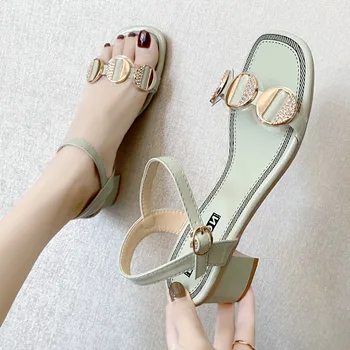 

Retro Woman Shoes Clear Heels Female Sandal 2020 Summer Chunky Sandals Buckle Strap Med Original Ladies For Women's Block Beige