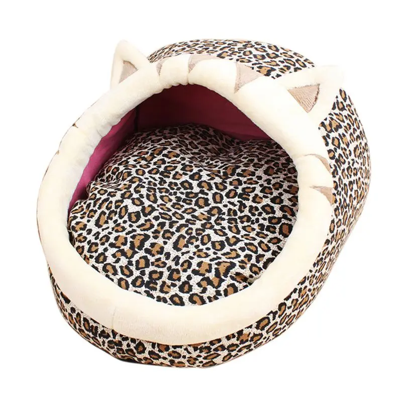 Leopard Уютная, удобная кровать для кошек и собак-высокие стены для улучшенного сна - Цвет: Leopard