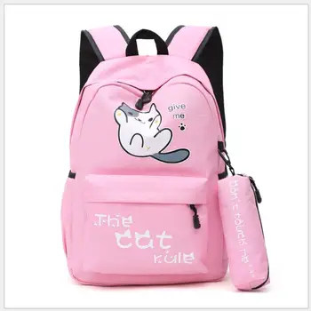 

Lovely Cat Oxford Backpacks Students School Bag Cartoon Print Rucksack Travel Pack Laptop Bag Big Strong Mochila Infantil