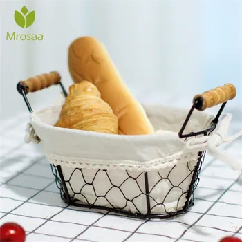 

Kitchen Fruits Iron Frame Sundries Bread Storage Basket Linen Lining Eggs Living Room Desktop Cosmetics Organizer Multifunction