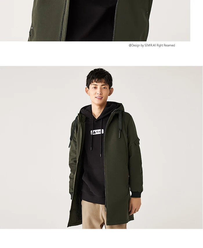 Semir длинная хлопковая одежда мужская куртка тренд корейский шнурок с капюшоном черный хлопок куртка прилива бренд красивый зимний теплый для мужчин