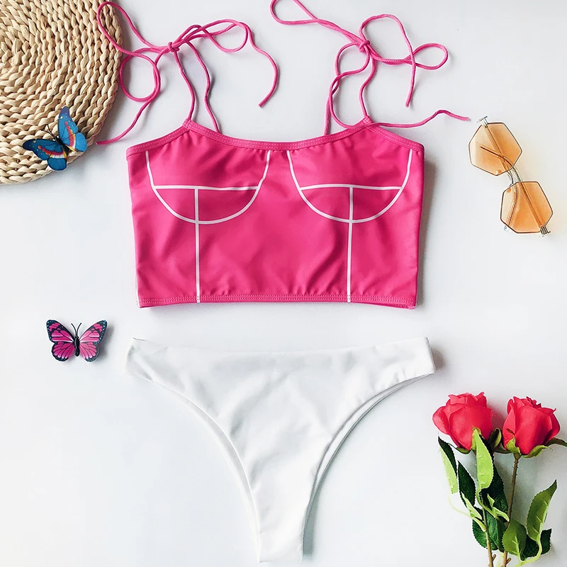 Sexy printed swimsuit female Bandeau bikini String swimwear women Push up bathing suit Two-piece suit Brazilian biquini new