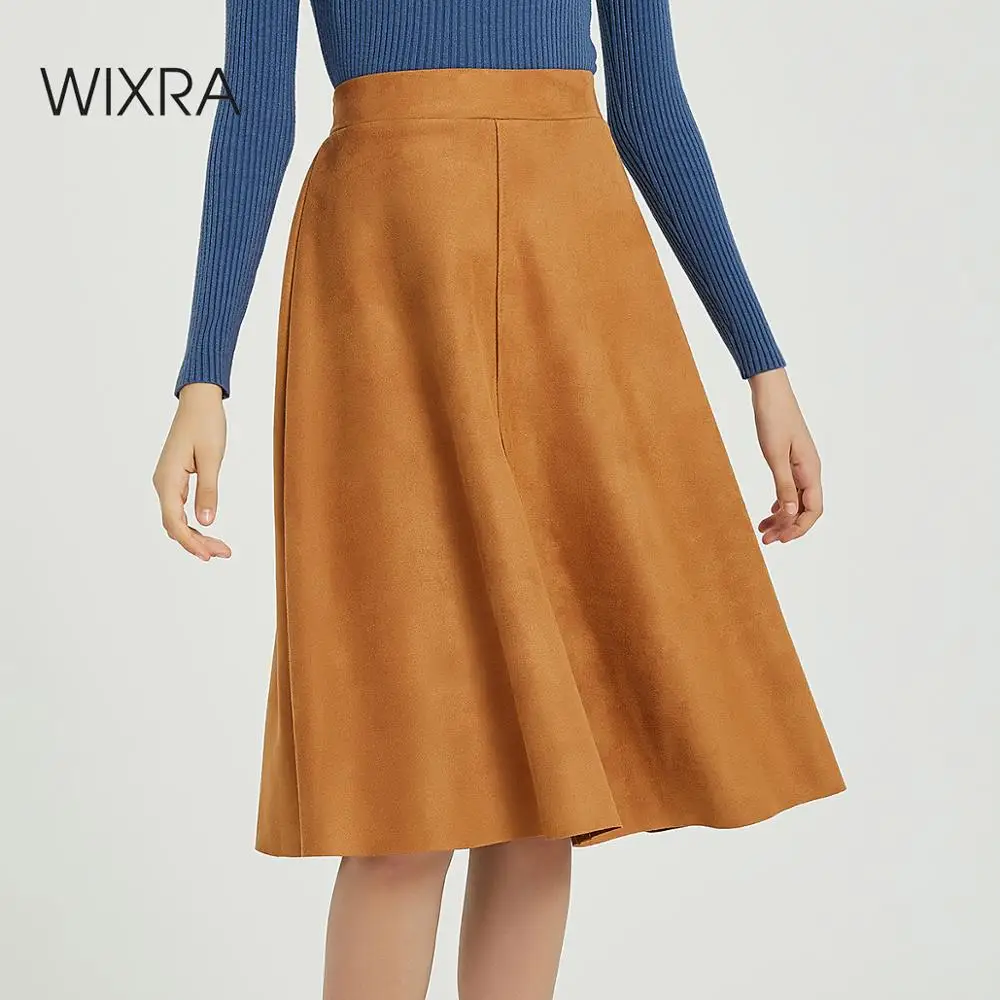 Wixra, женские трапециевидные юбки, Классическая Повседневная замшевая Юбка До Колена, уличная женская юбка, лето-осень