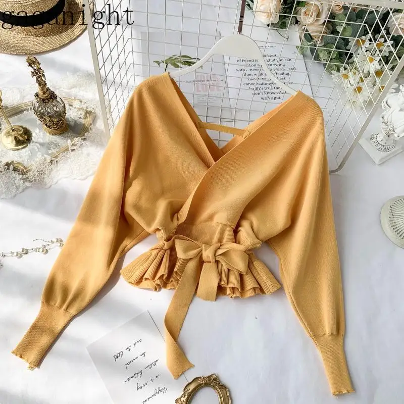 Gaganight элегантная осенне-зимняя женская блузка с коротким рукавом оборками и