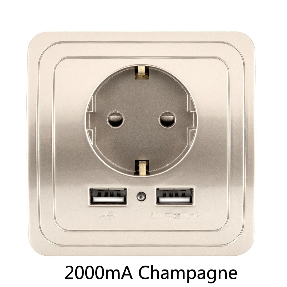 2A Champagne USB настенная розетка ЕС штекер Usb настенная розетка Порты и разъёмы 250V Зарядное устройство вытяжная настольная розетка электрическая розетка USB Кухня розетки - Тип: 2A Champagne