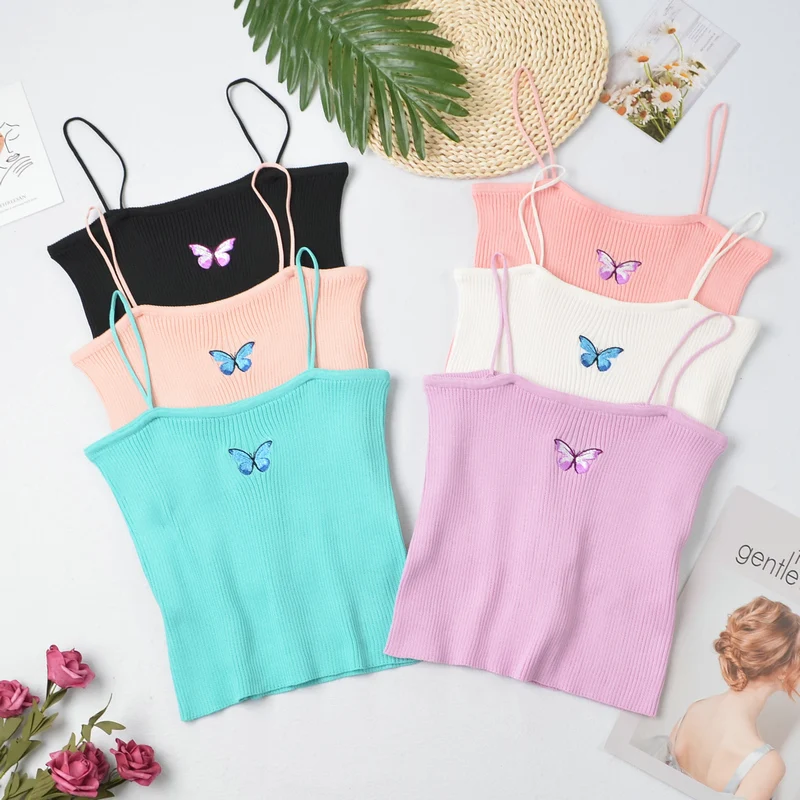 

Female Sexy Summer Tops This Year Popular BM-Style Butterfly-Style Knit Camisole Bottoming Summer 2020 Sexy Women's Top
