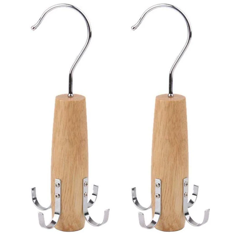 

Belt Tie Rack Scarf Hanger for Closet, 2 Pack Swivel Hook Easy On/Off Space Saving Organizer Sturdy Wood Holder for Scarves, Bel