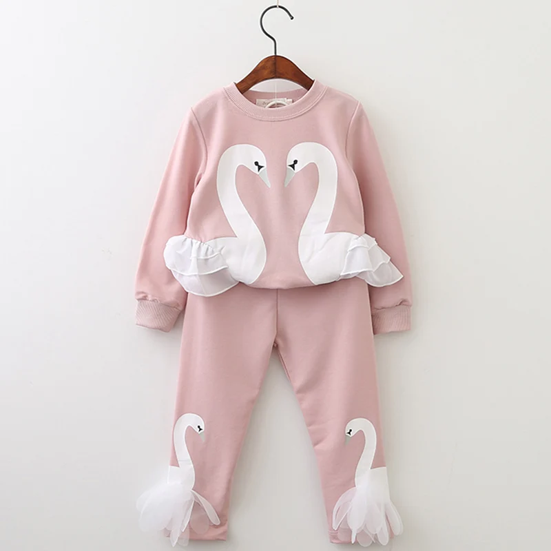 Menoea Children Autumn Suits New Style Girls Sports Clothes Sets 2pcs Lace Design Splice Pink Pants Clothes Sets Kids - Цвет: AZ1086 Pink